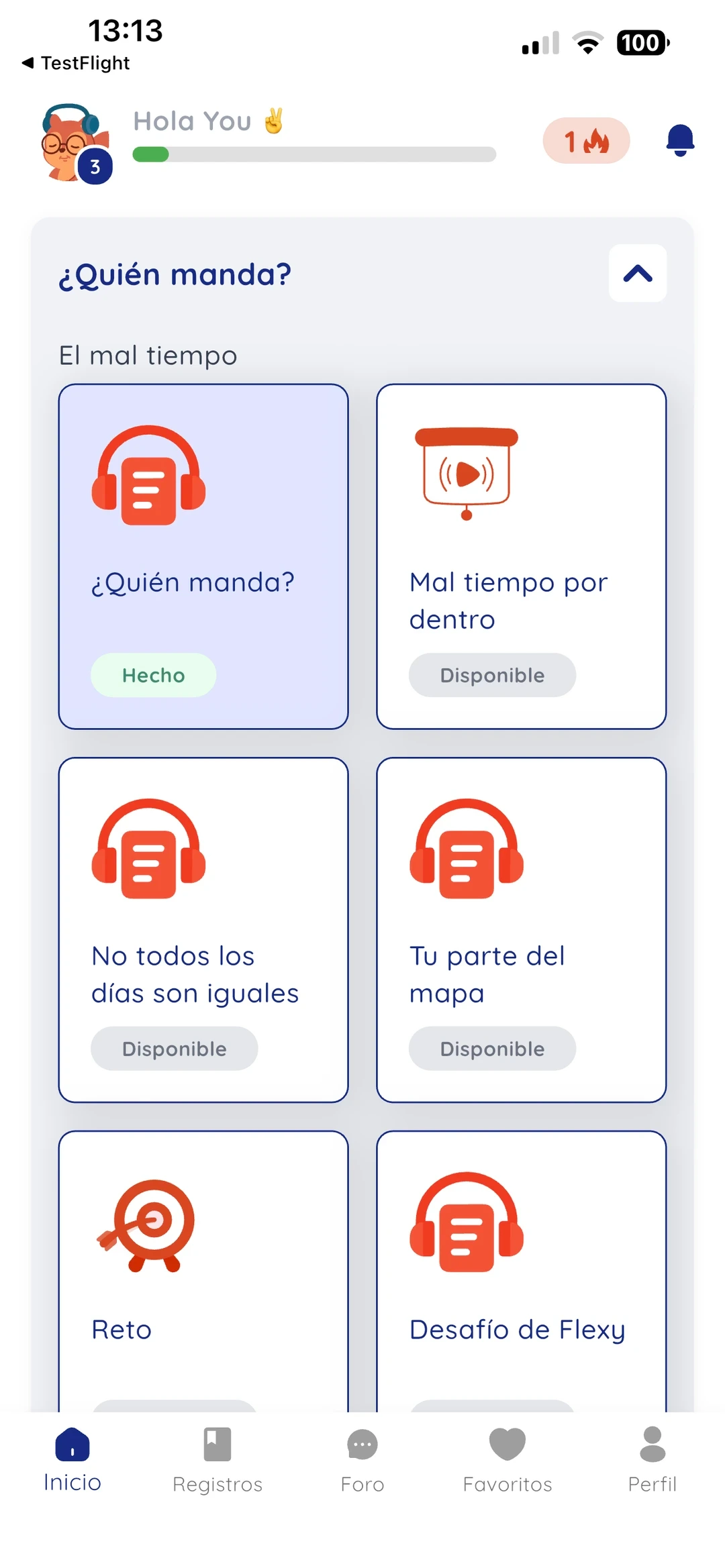 Digital SPA e-health app — today screen with pain level and check-ins